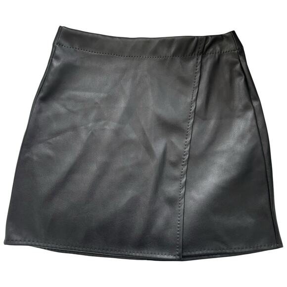 Max Studio Dresses & Skirts - Max Studio Black Vegan Faux Leather Wrap Mini Skirt Size XS Y2K Edgy A-Line Chic